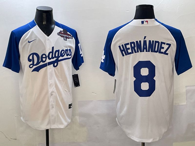 Men Los Angeles Dodgers #8 Hernandez White Blue Fashion Game 2025 Nike MLB Jersey style 4->los angeles dodgers->MLB Jersey